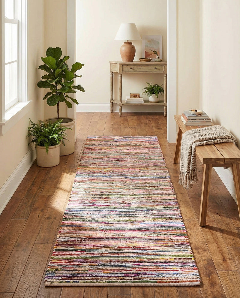 Thar Cotton Collection Area Rug - Alleppey Runner Multi White  lifestyle 69