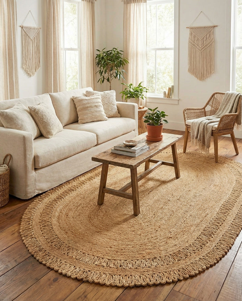 Woven Seaside Jute Collection Area Rug - Varadero Oval Natural  lifestyle 16