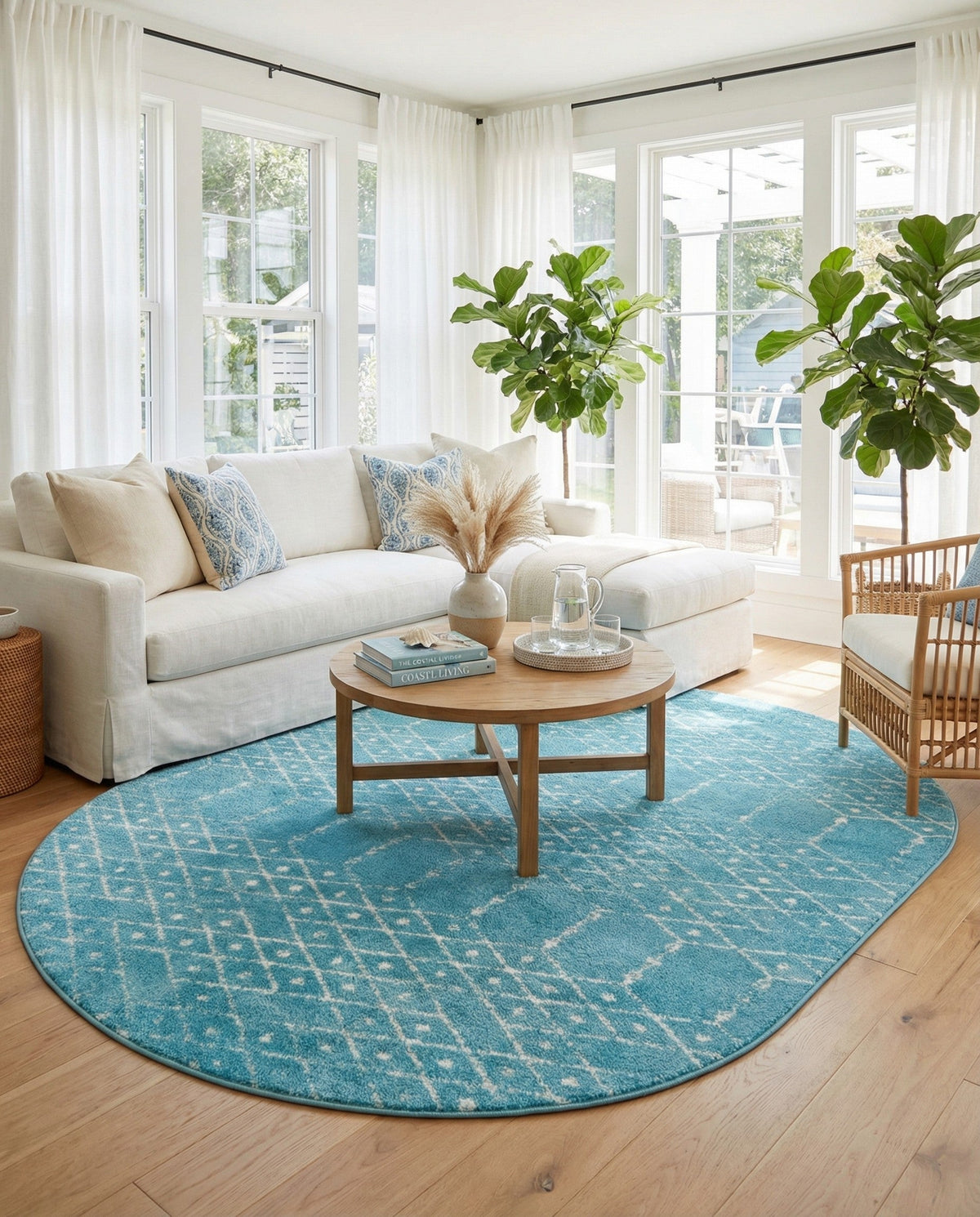 Marrakesh Lattice Collection Area Rug - Casablanca (Teal blue) Oval Teal blue  lifestyle 83