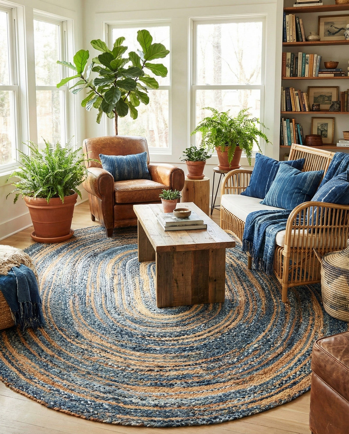 Woven Udaipur Collection Area Rug - Sahara Oval Blue and Natural  lifestyle 102