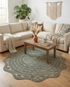 Woven Seaside Jute Collection Area Rug - Nantucket Round Green and White  lifestyle 66