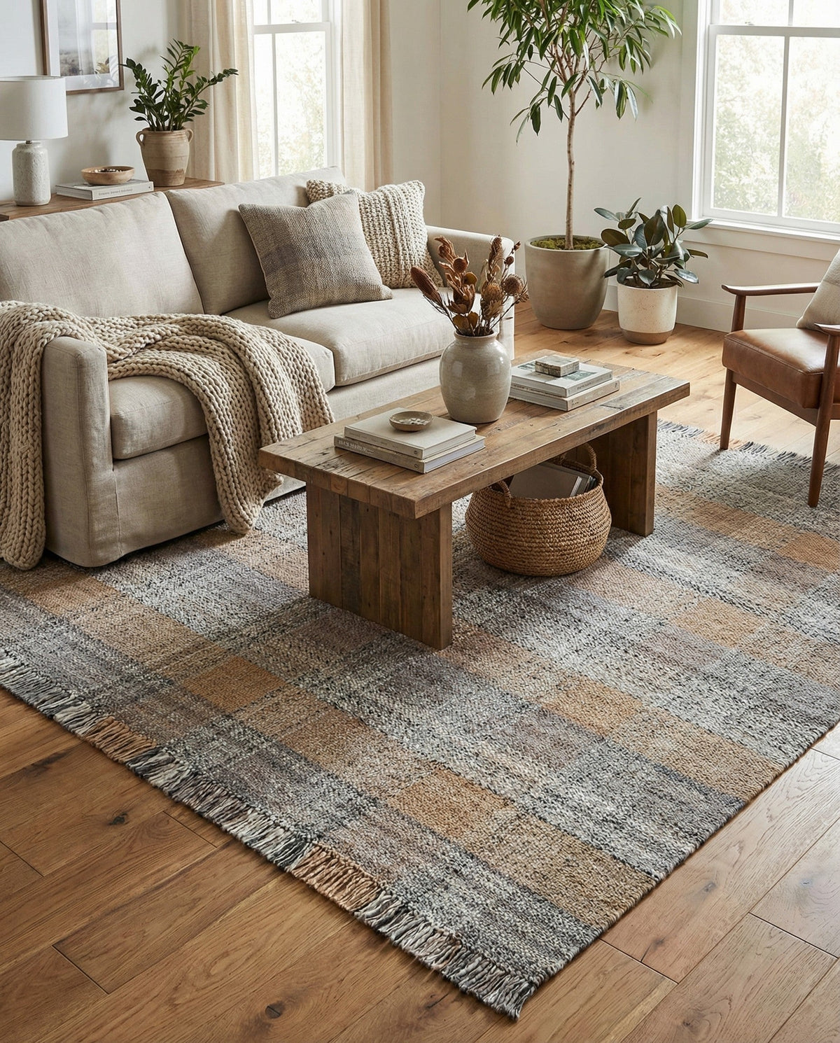 Sustainable Grid Indoor-Outdoor Oasis Collection Area Rug - Savannah Square Desert Gray  lifestyle 201