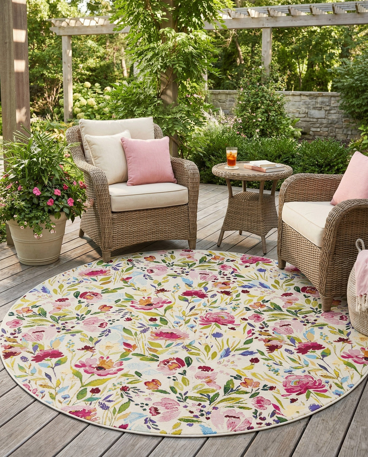 Seaside Blooms Collection Area Rug -  Meadow Round Multi  lifestyle 113