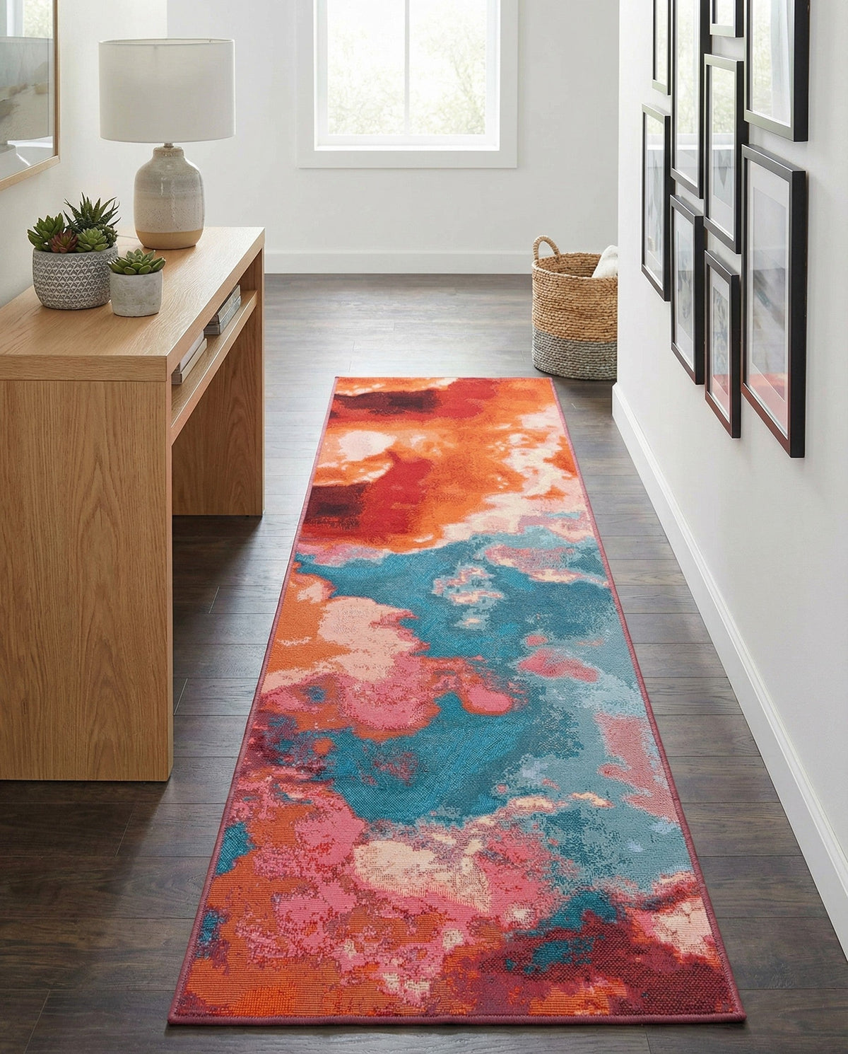 Urban Terrace Collection Area Rug -  Patio Runner Gray and Pink  lifestyle 77