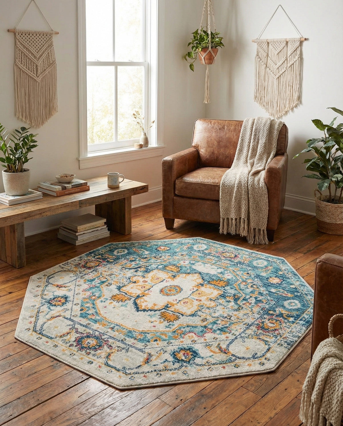 Parisian Elegance Collection Area Rug - Versailles (Teal) Octagon Teal  lifestyle 95