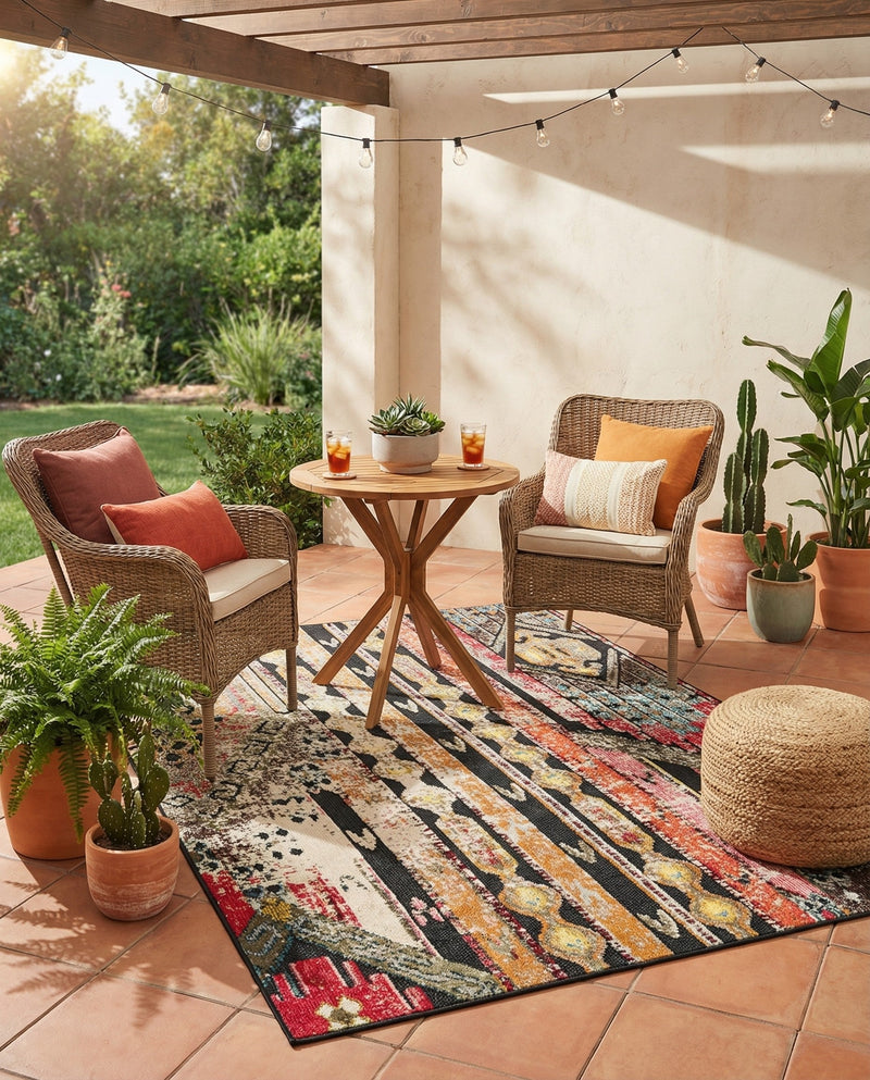 Outdoor Marrakesh Collection Area Rug -  Agadir Rectangle Multi Black  lifestyle 5