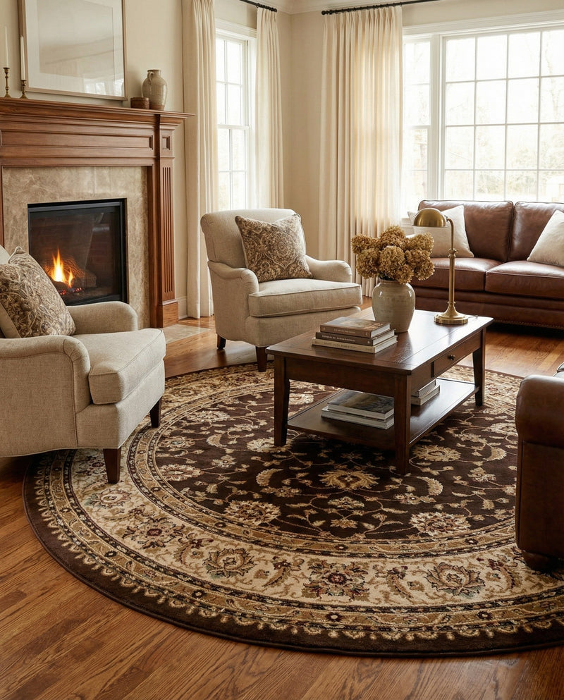 Jaipur Elegance Collection Area Rug -  Nahargarh (Brown) Round Brown  lifestyle 36