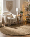 Cozy Comfort Shag Collection Area Rug - Haven (Khaki) Round Khaki  lifestyle 33