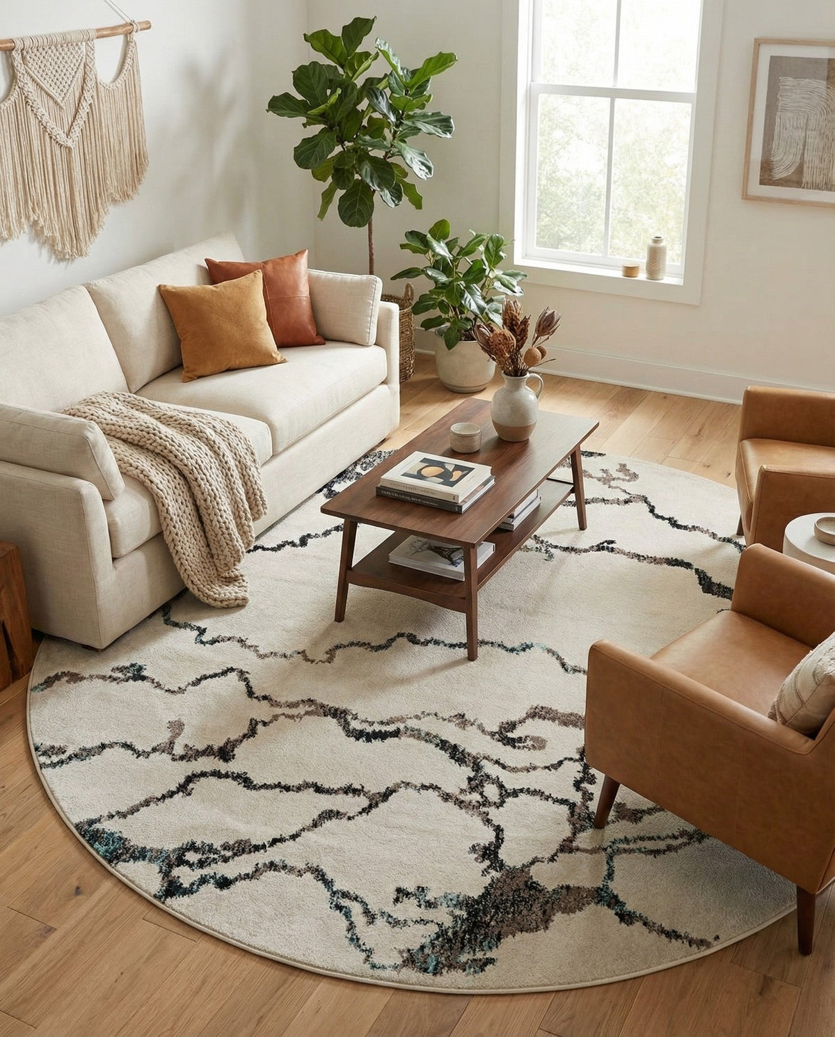 Brighton Terrace Collection Area Rug -  Aldrington Round Ivory  lifestyle 124