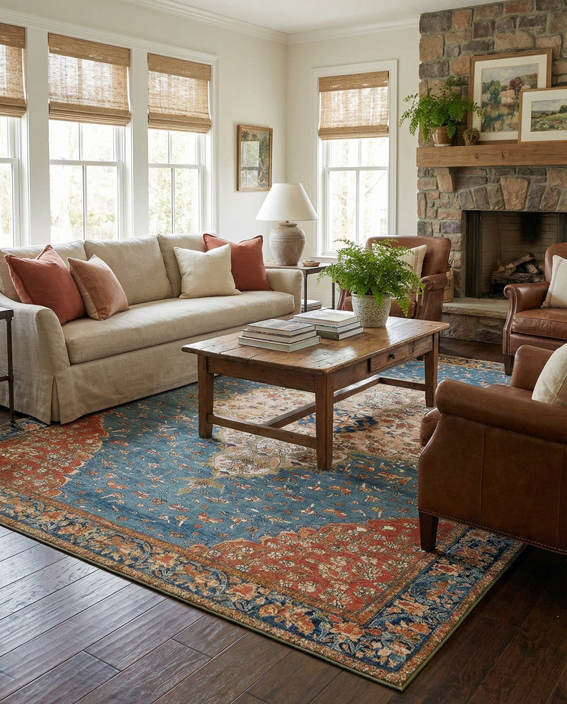 Patio Heritage Collection Area Rug -  Grove Rectangle Navy Blue and Rust Red  lifestyle 27