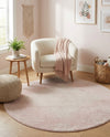 Seychelles Stripes Collection Area Rug - Mahe (Pink) Round Pink  lifestyle 40