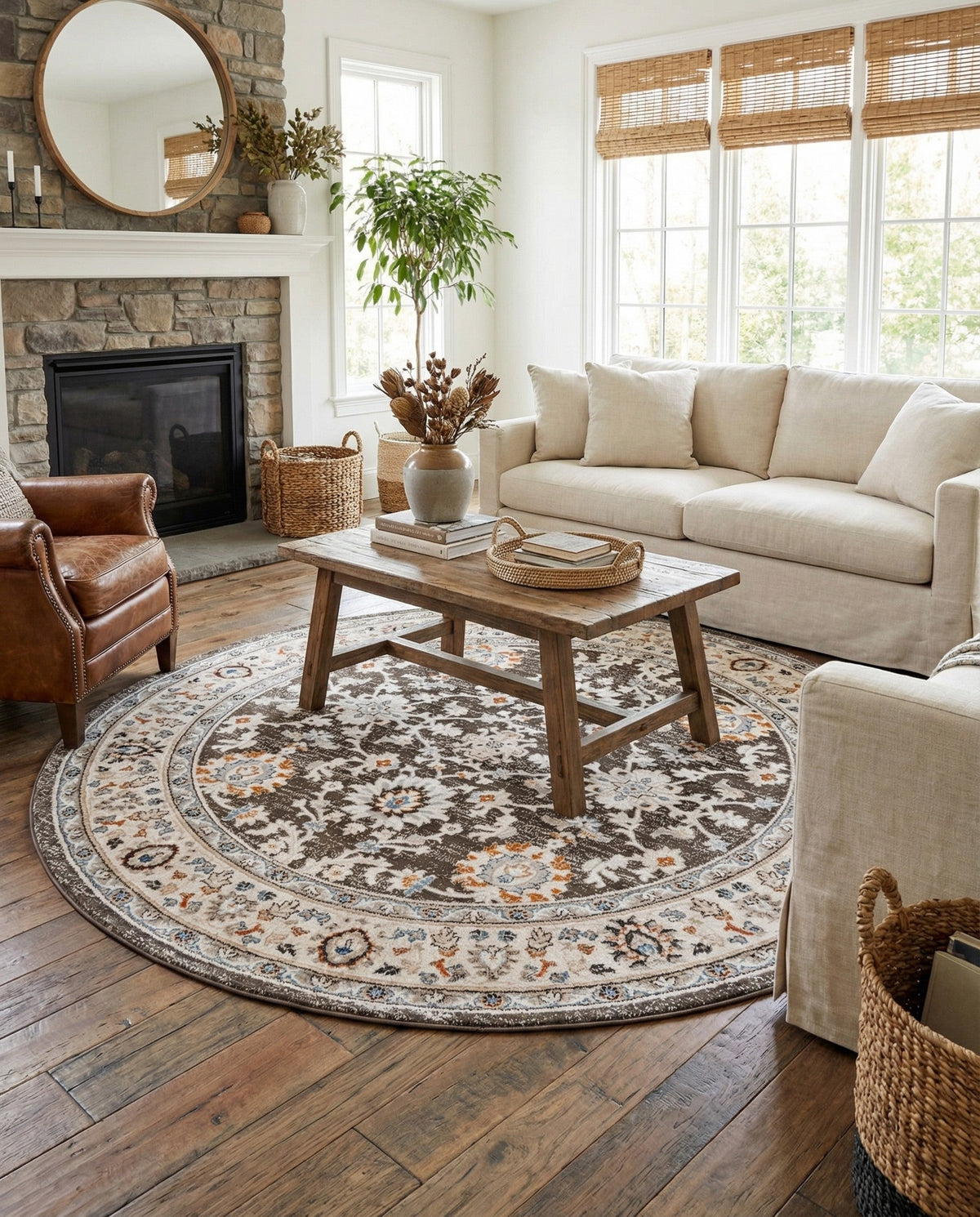 Savannah Elegance Collection Area Rug - Augusta (Fume Gray) Round Fume Gray  lifestyle 95