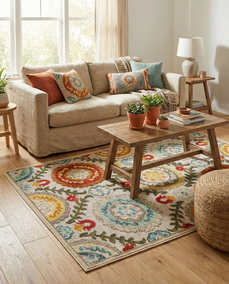 Outdoor Marrakesh Collection Area Rug -  Asilah Rectangle Ivory Beige  lifestyle 50