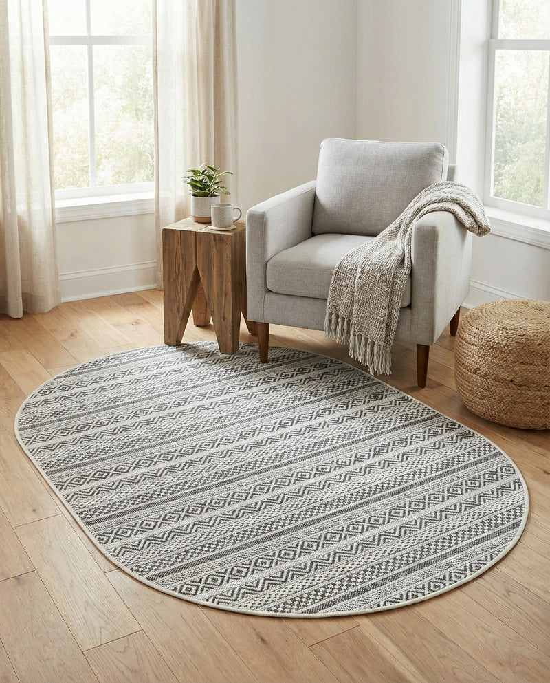 Seaside Stripes Collection Area Rug -  Boardwalk (Beige) Oval Beige  lifestyle 75
