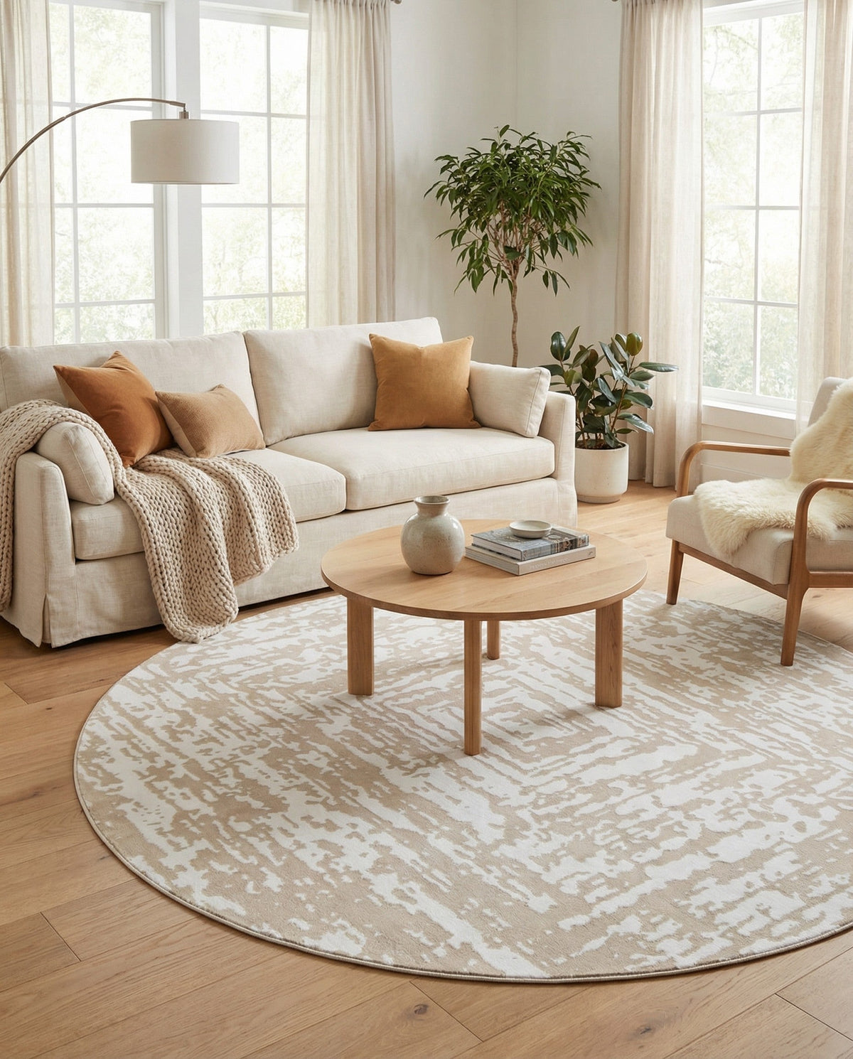 Sanctuary Retreat Collection Area Rug -  Asylum Round White Bone  lifestyle 78