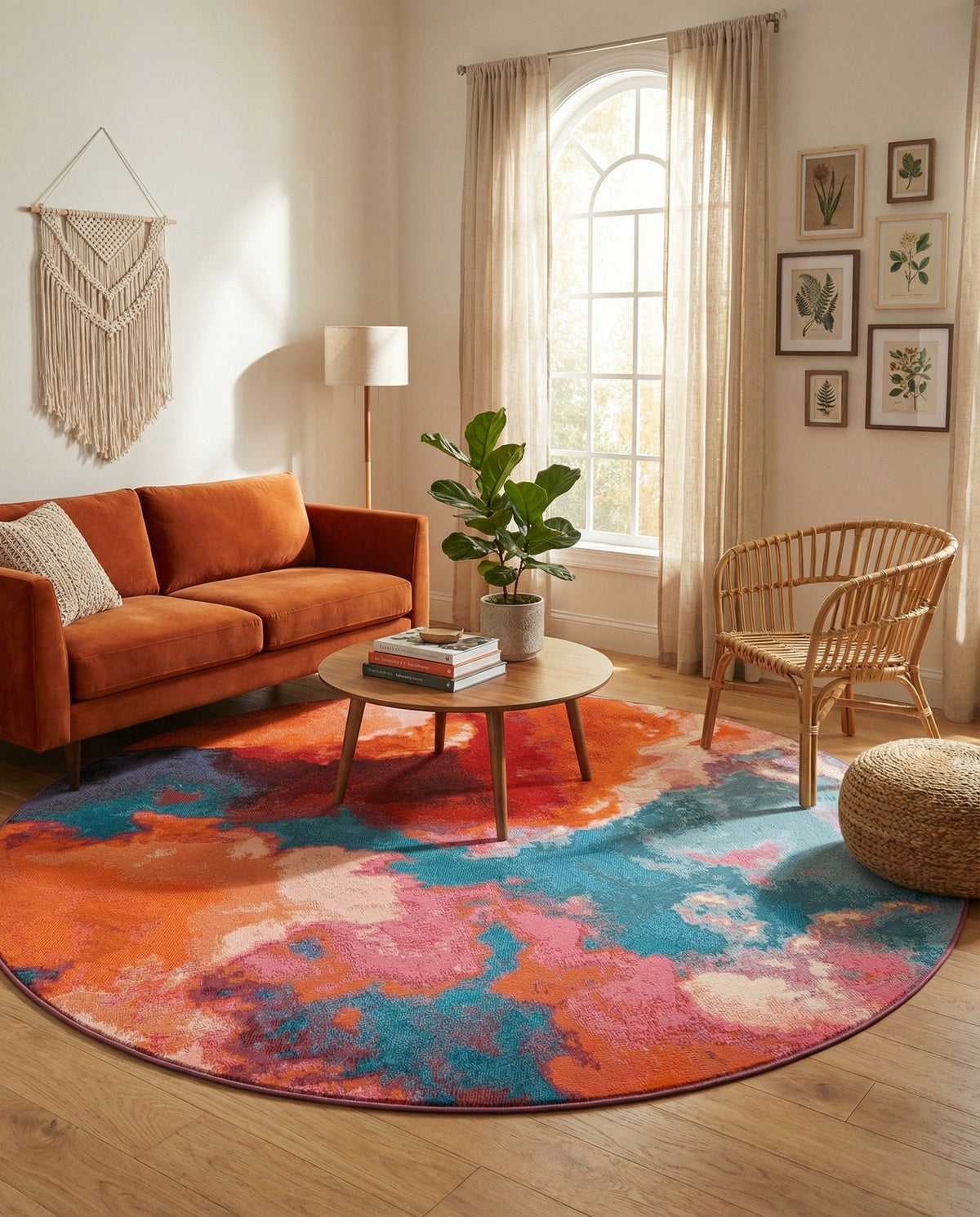 Urban Terrace Collection Area Rug -  Patio Round Gray and Pink  lifestyle 65