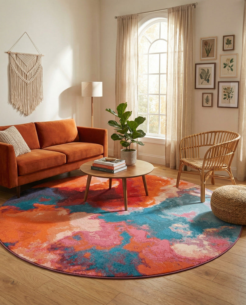 Urban Terrace Collection Area Rug -  Patio Round Gray and Pink  lifestyle 65