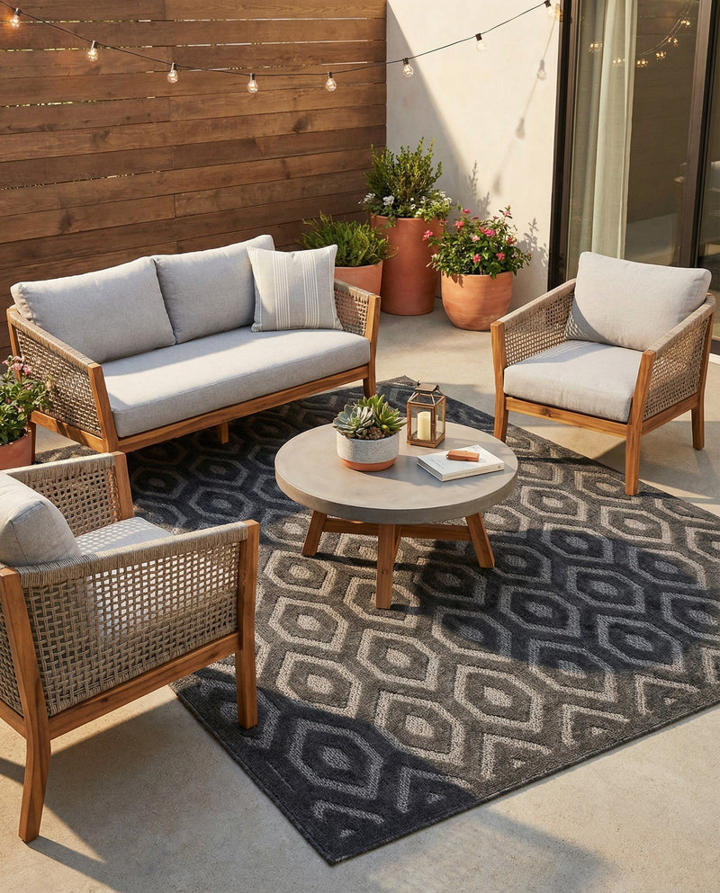 Garden Lattice Charm Collection Area Rug - Arbor (Charcoal) Rectangle Charcoal  lifestyle 12