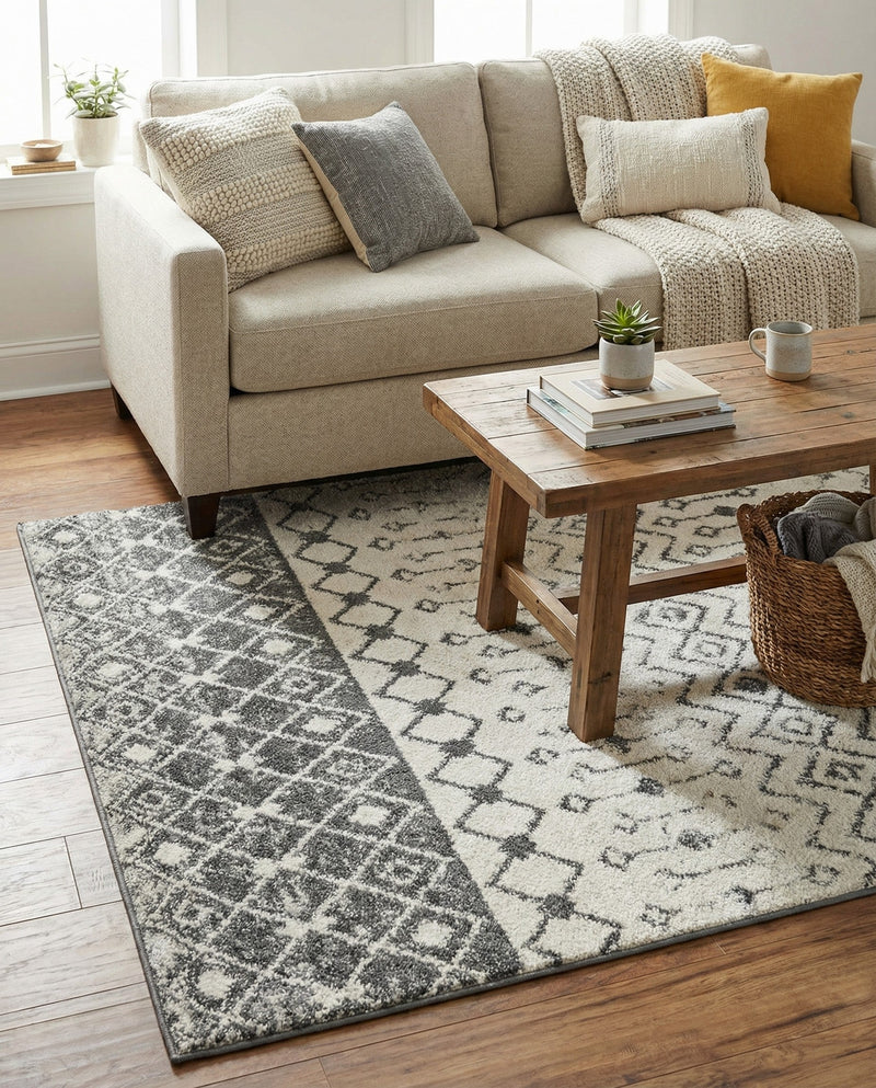 Mediterranean Lattice Collection Area Rug -  Casablanca (Ivory and Gray) Rectangle Ivory and Gray  lifestyle 14