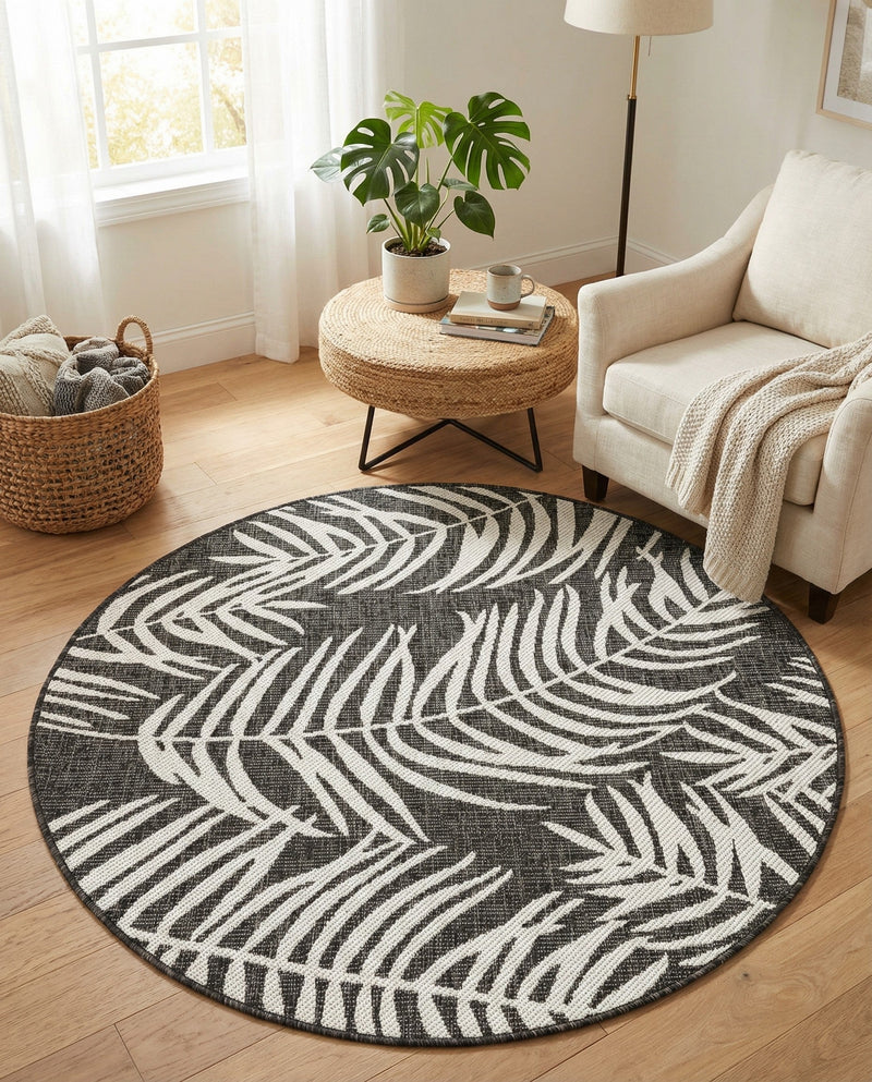Seaside Blooms Collection Area Rug - Verdure (Charcoal) Round Charcoal  lifestyle 57