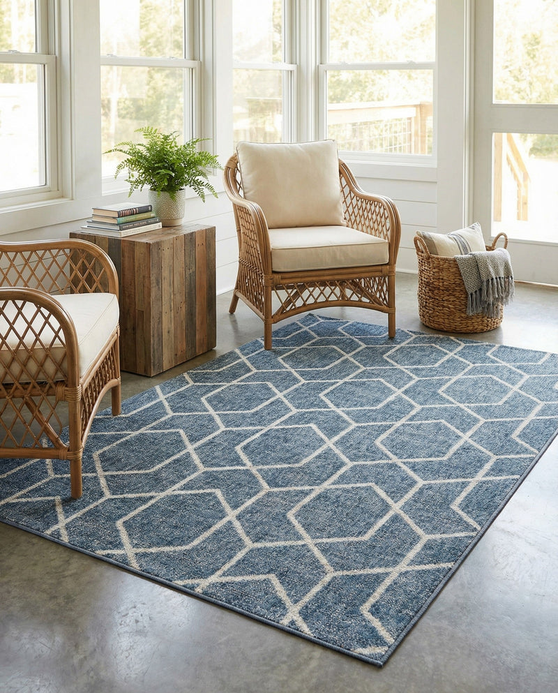 Geo Garden Lattice Collection Area Rug - Savannah Rectangle Harbor Blue  lifestyle 35