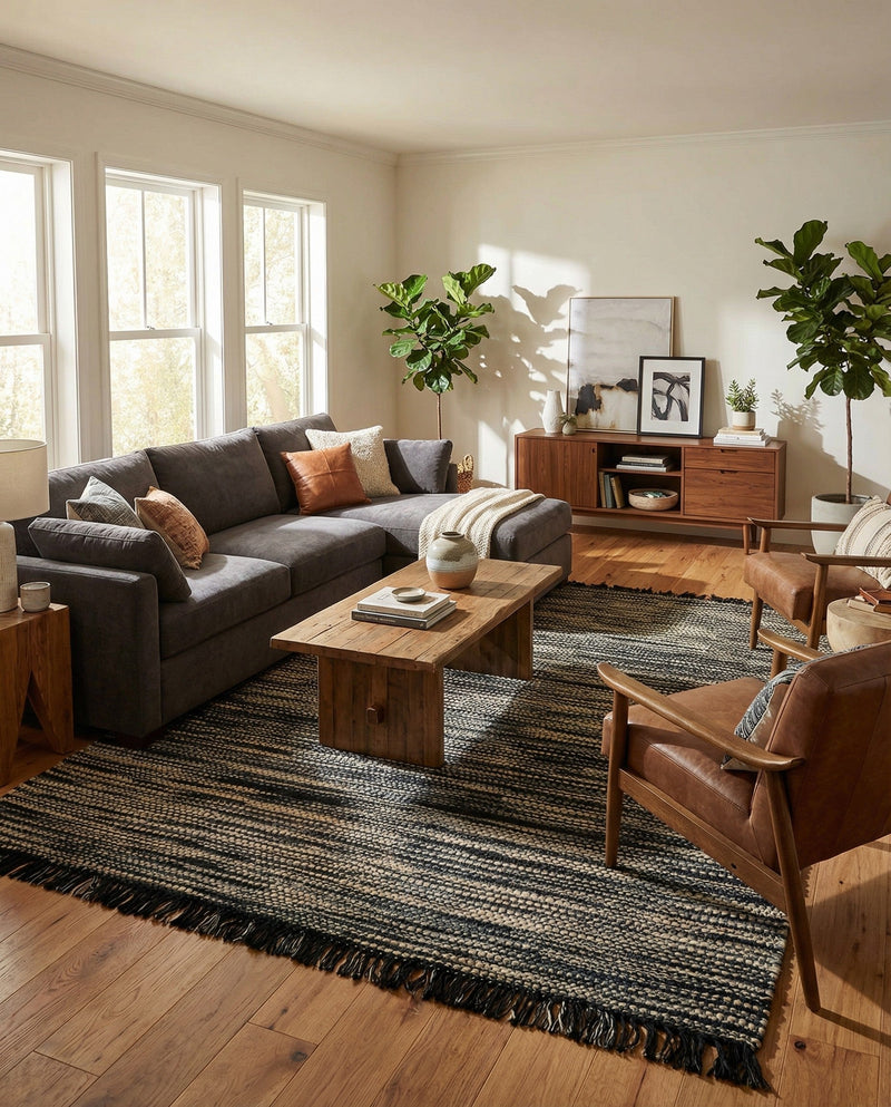 Savannah Jute Collection Area Rug - Nantucket Rectangle Navy Blue and Ivory  lifestyle 39
