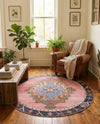 Heritage Elegance Collection Area Rug -  Winterthur (Pink) Round Pink  lifestyle 30