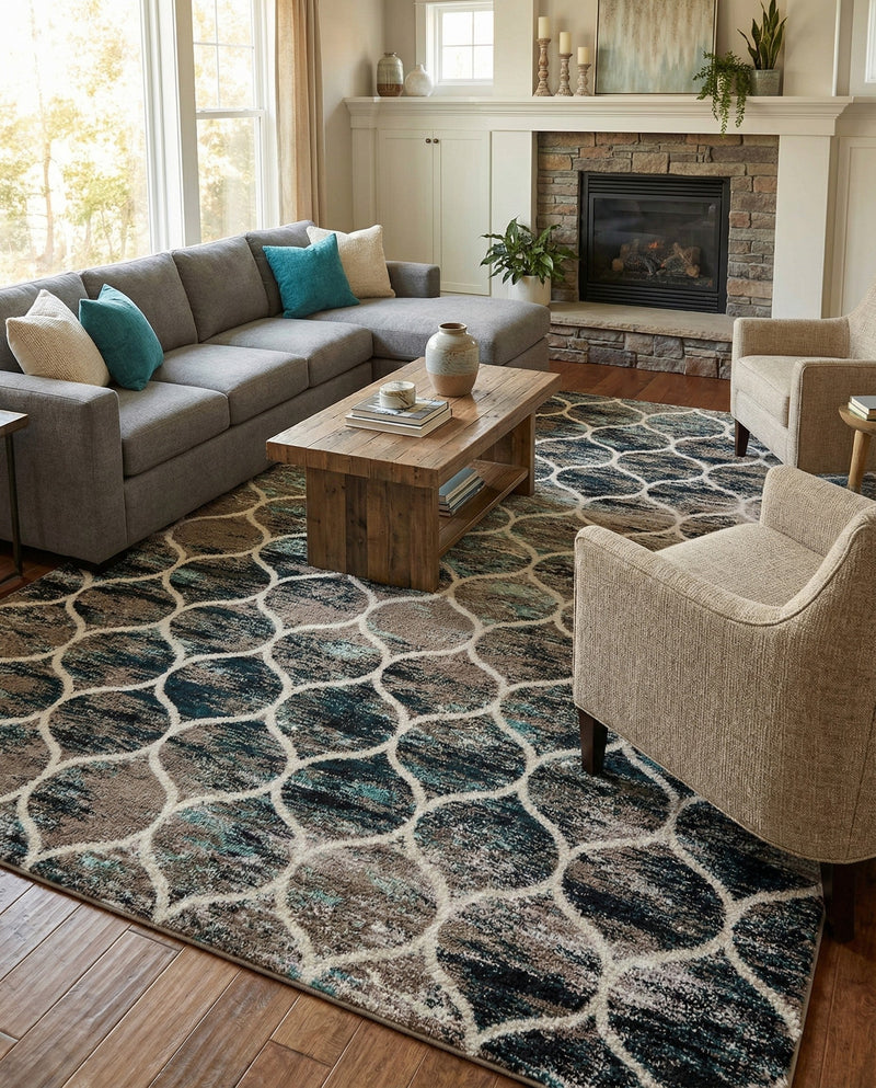 Trellis Mosaic Collection Area Rug -  Pergolatown (Blue Multi) Rectangle Blue Multi  lifestyle 11