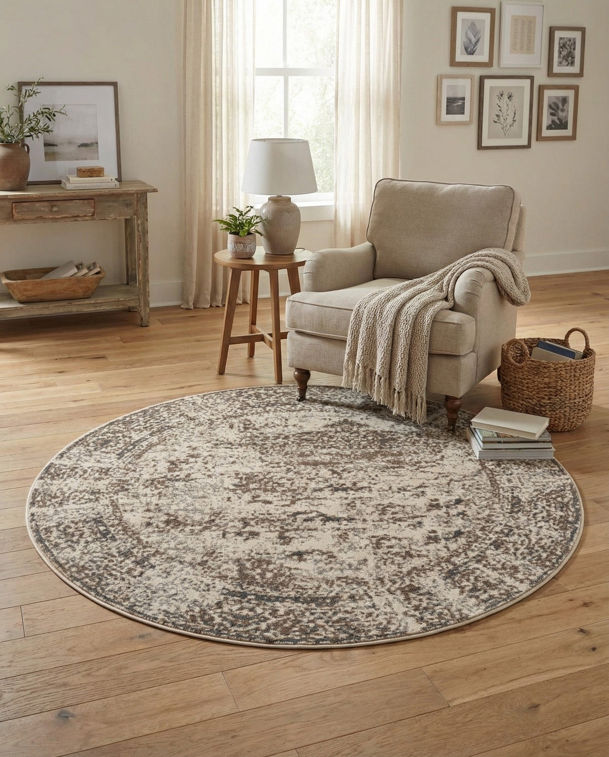 Gobi Sands Collection Area Rug -  Badain Round Cream  lifestyle 95
