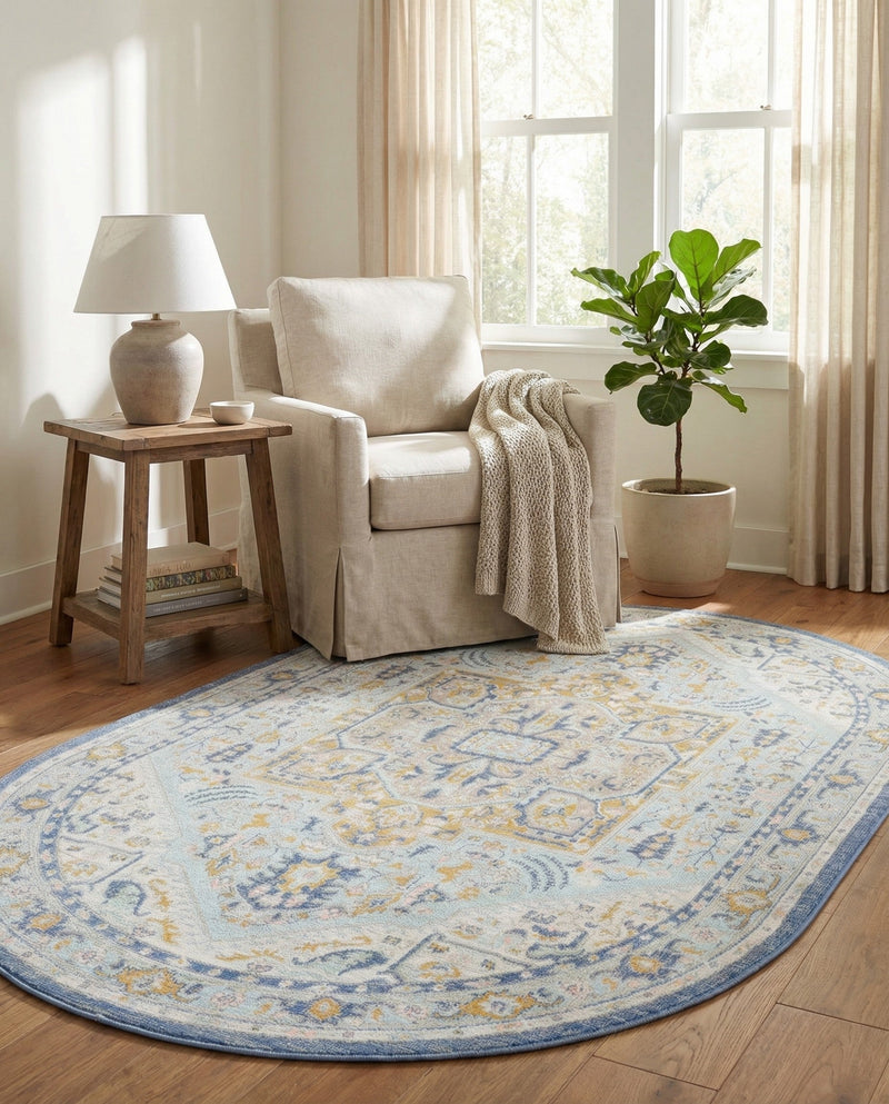 Savannah Series Collection Area Rug - Charleston (Sky blue) Oval Sky blue  lifestyle 66