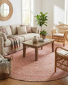 Woven Seaside Jute Collection Area Rug - Savannah (Light Pink) Oval Light Pink  lifestyle 52