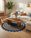 Woven Seaside Jute Collection Area Rug - Coastalhaven (Navy Blue and White) Round Navy Blue and White  lifestyle 34