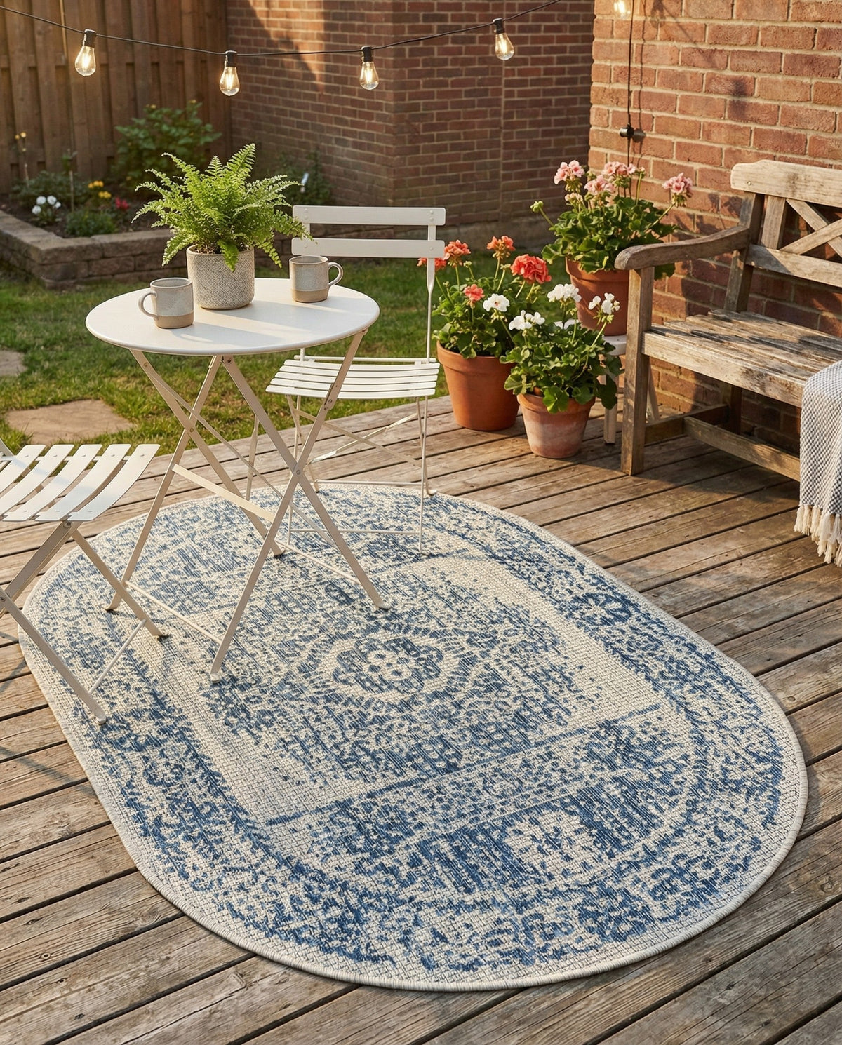 Patio Heritage Collection Area Rug - Savannah (Blue) Oval Blue  lifestyle 107