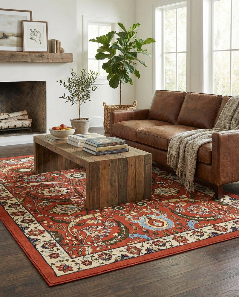 Tabriz Tapestry Collection Area Rug - Sahand (Terracotta) Rectangle Terracotta  lifestyle 16