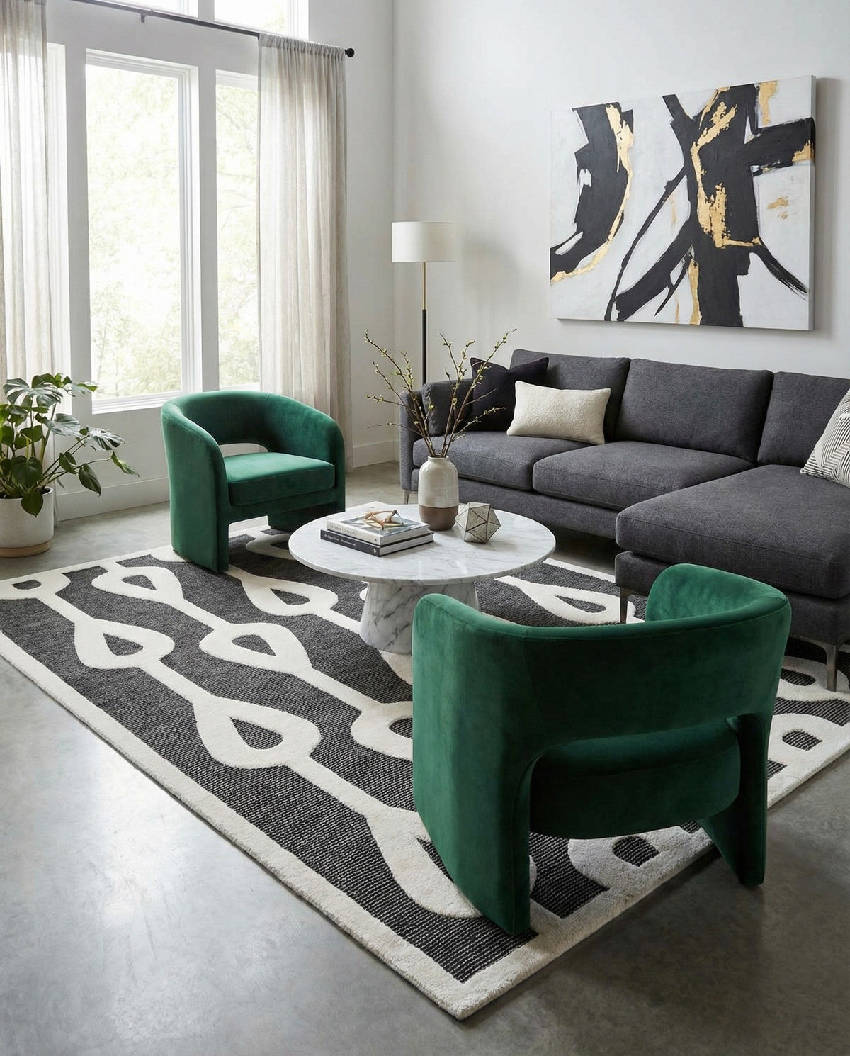 Monochrome Collection Area Rug -  Marble Rectangle Gray  lifestyle 32