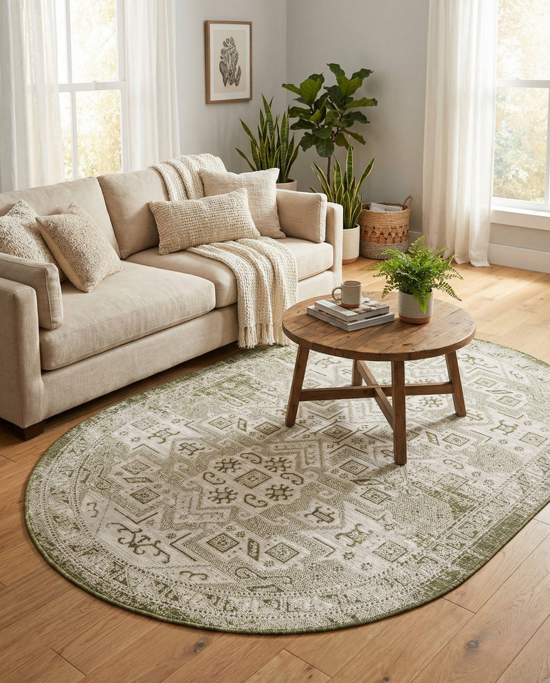 Tribal Terrace Treasures Collection Area Rug - Mayan Marina (Green) Oval Green  lifestyle 82