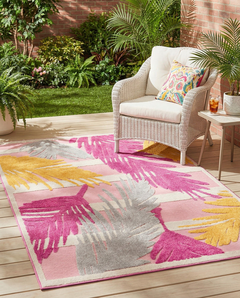 Bahama Breeze Outdoor Collection Area Rug -  CatCay Rectangle Pink  lifestyle 60