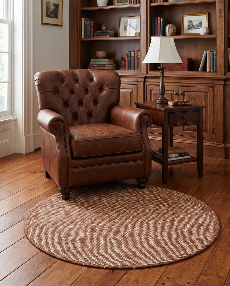 Berkshire Estate Collection Area Rug - Windsor (Cocoa Bean Brown) Round Cocoa Bean Brown  lifestyle 50