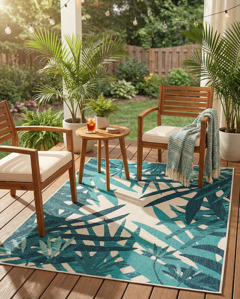 Seaside Blooms Collection Area Rug -  Provence Rectangle Teal blue  lifestyle 24