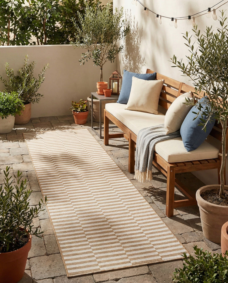 Seaside Stripes Collection Area Rug - Cabana (Taupe) Runner Taupe  lifestyle 39