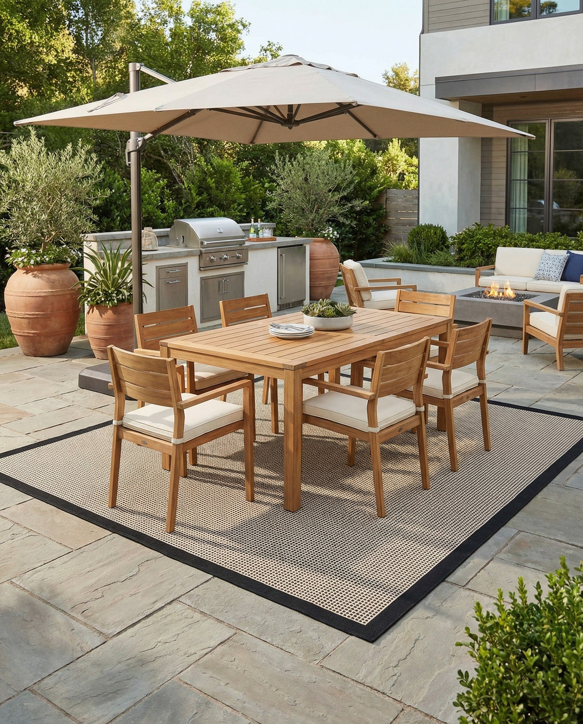 Terrace Fringe Collection Area Rug - Oceanside Square Black  lifestyle 197