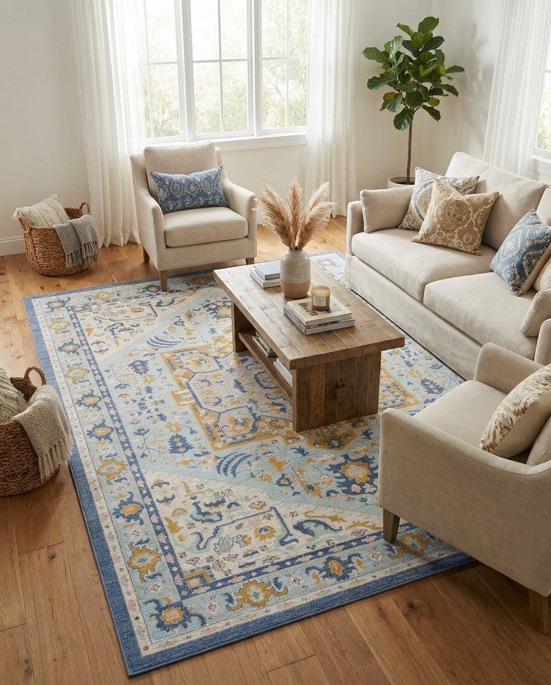 Savannah Series Collection Area Rug - Charleston (Sky blue) Rectangle Sky blue  lifestyle 3
