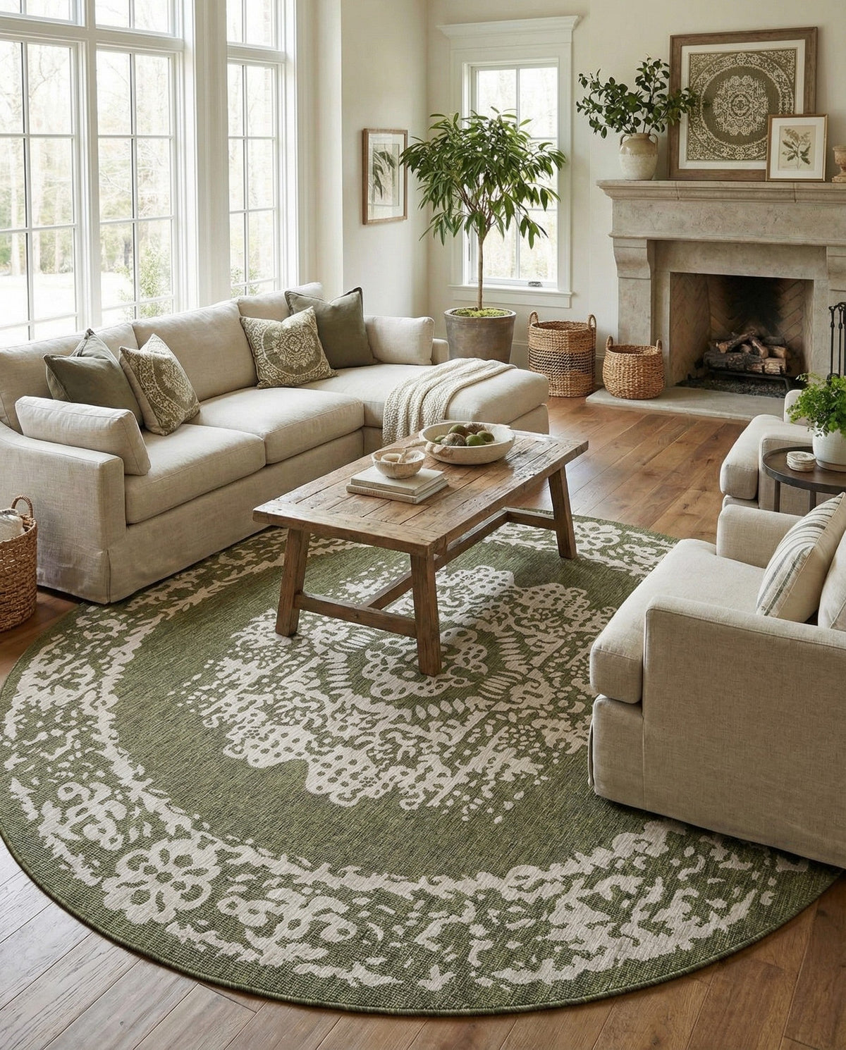 Patio Heritage Collection Area Rug - Savannah (Green) Round Green  lifestyle 94