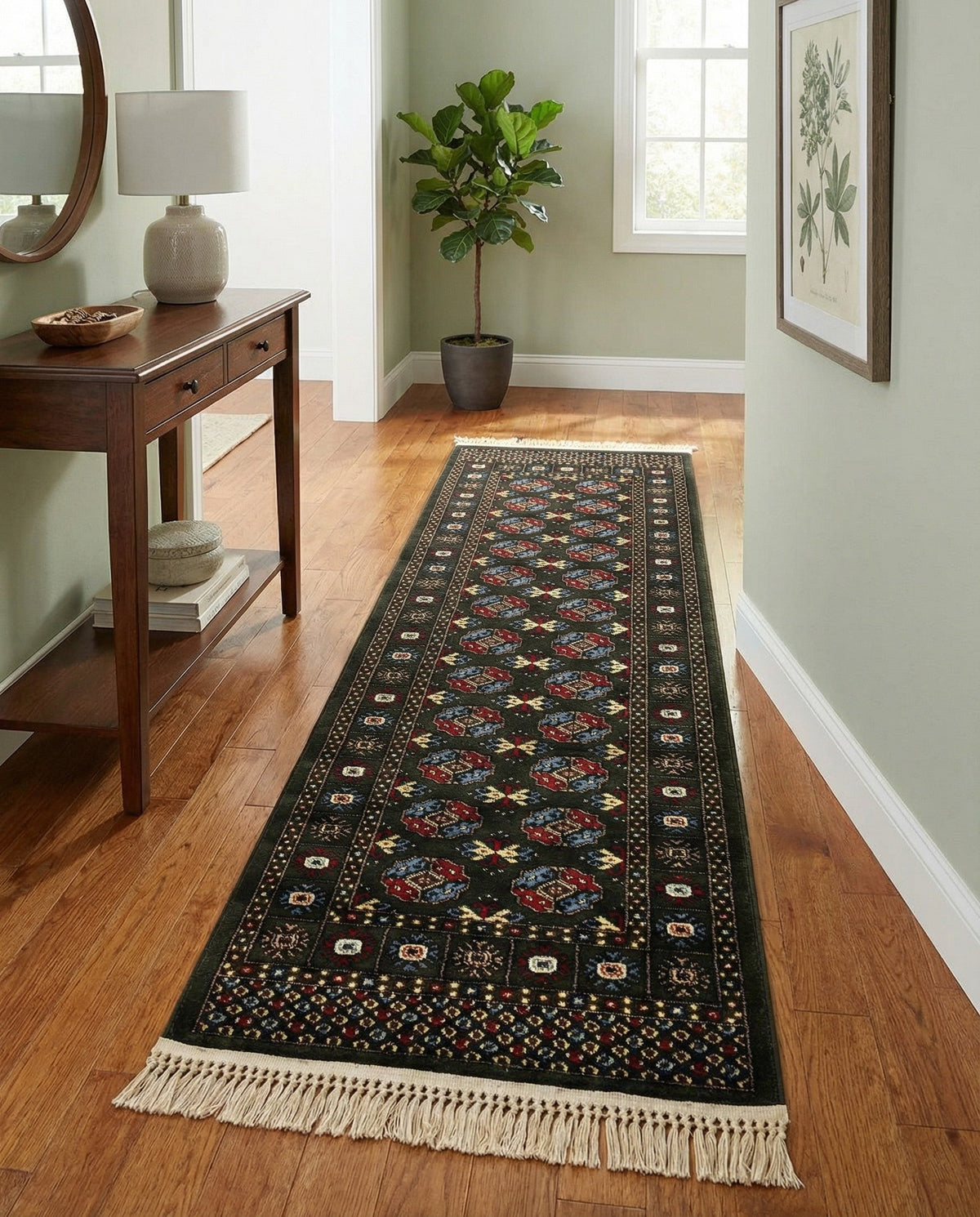 Samarkand Elegance Collection Area Rug -  Margilan (Dark Green) Runner Dark Green  lifestyle 85
