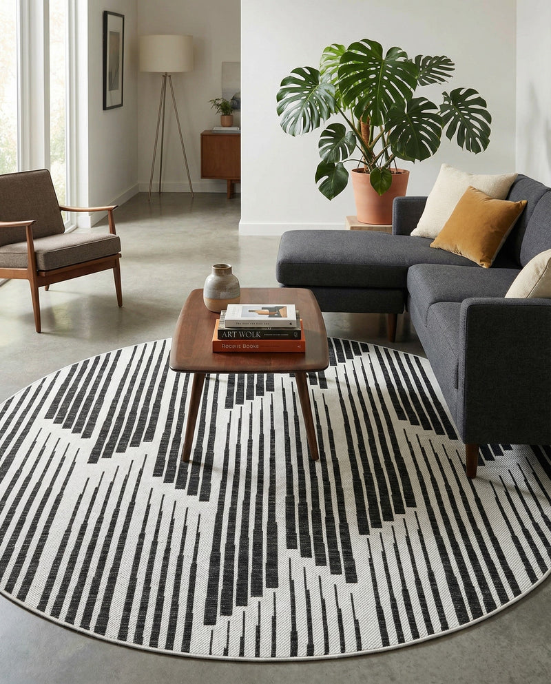 Urban Terrace Collection Area Rug -  Bronx Round Black and White  lifestyle 43