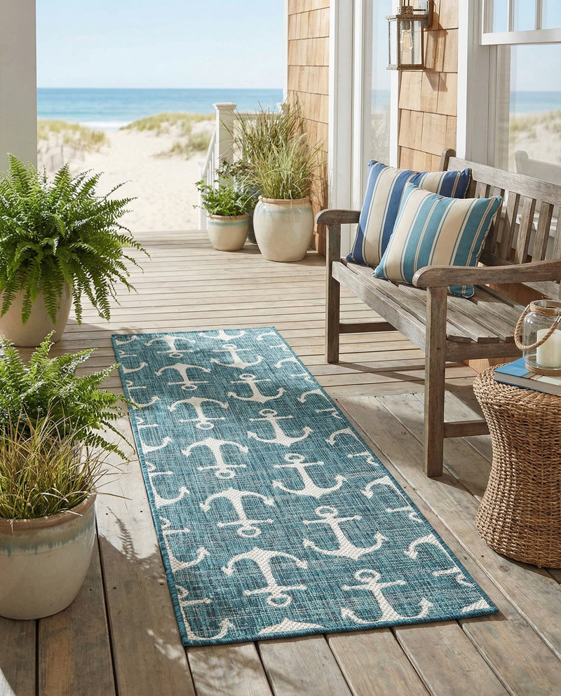 Seaside Haven Rugs Collection Area Rug - Sapphire (Teal) Runner Teal  lifestyle 37