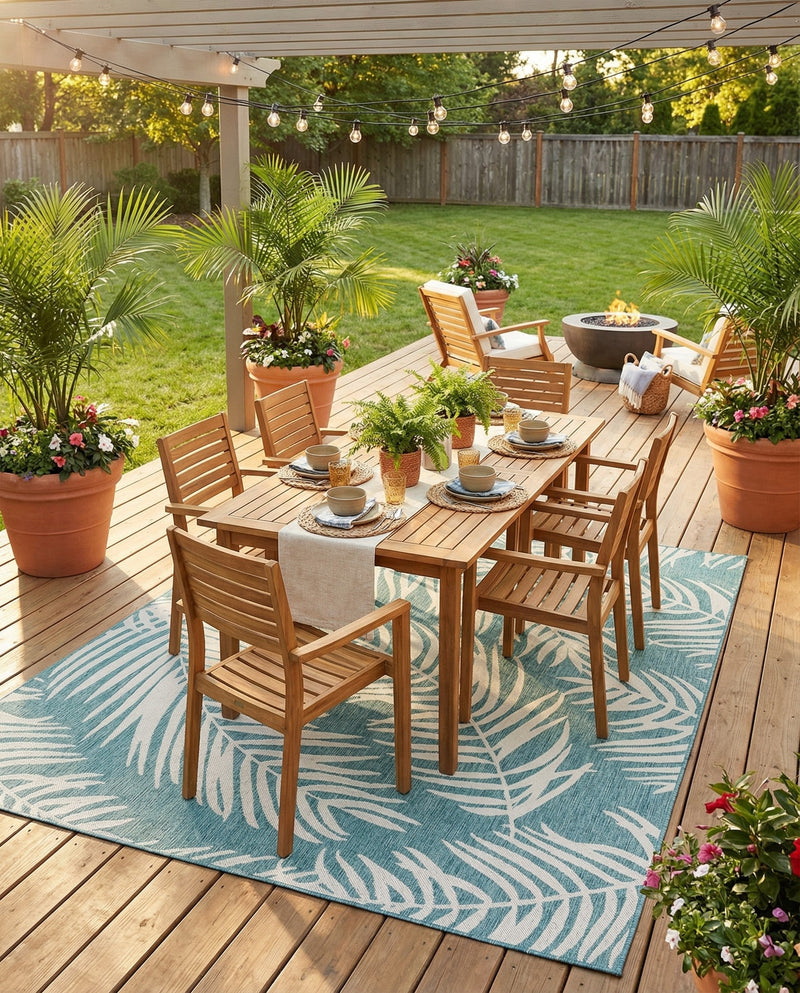 Seaside Blooms Collection Area Rug - Verdure (Light Aqua) Square Light Aqua  lifestyle 44