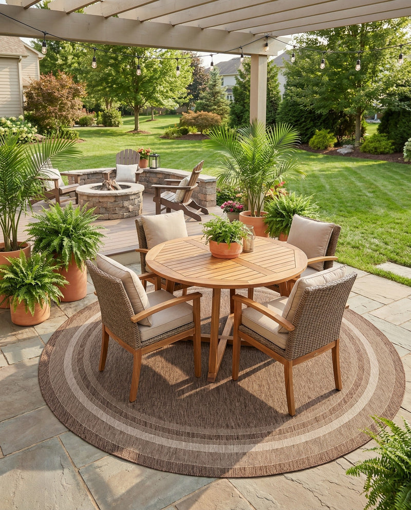Terrace Fringe Collection Area Rug - Veranda (Brown) Round Brown  lifestyle 55