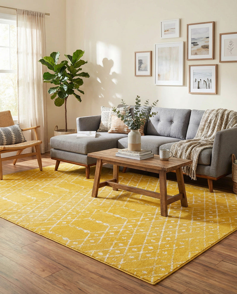 Marrakesh Lattice Collection Area Rug - Casablanca (Yellow) Rectangle Yellow  lifestyle 17