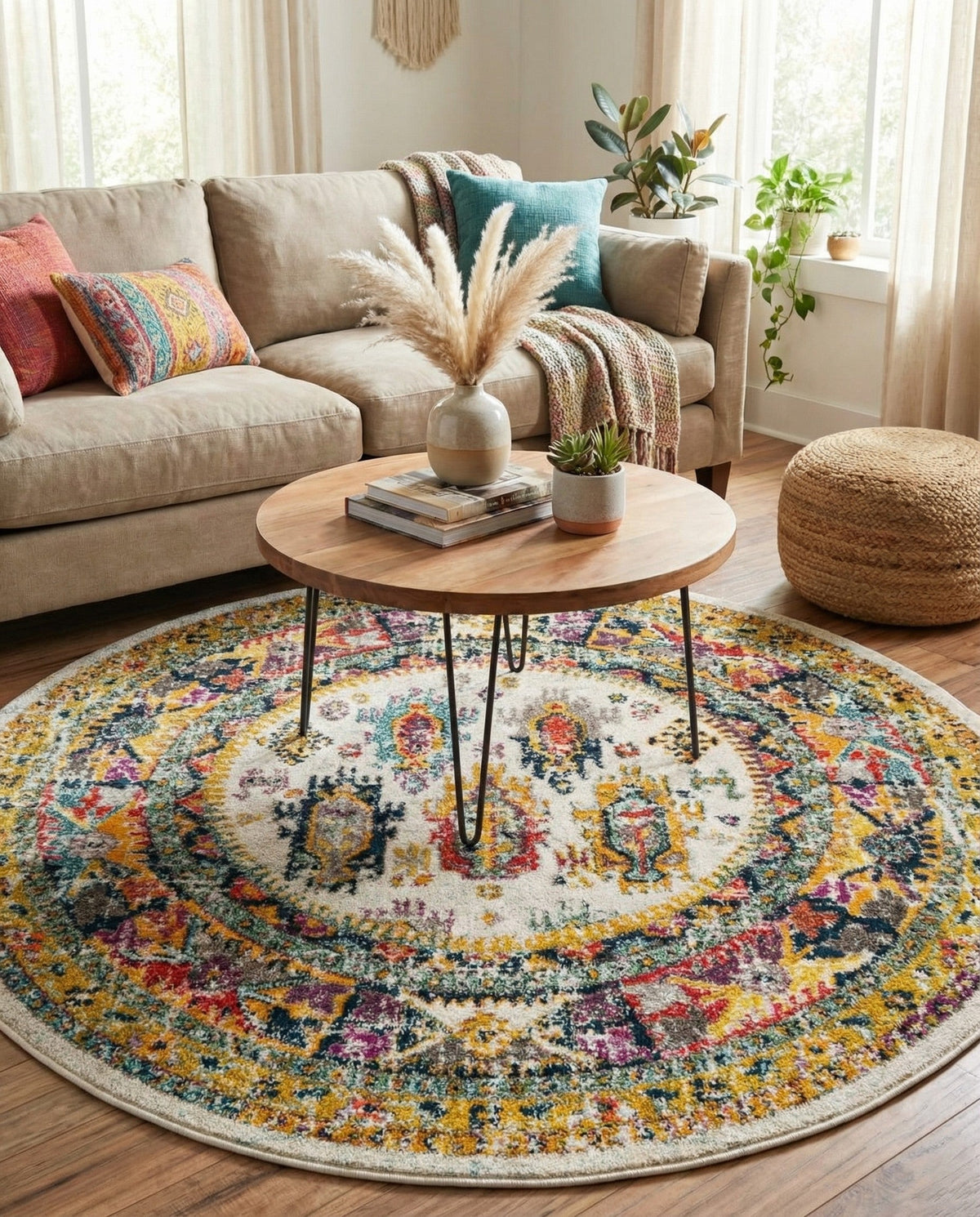 Brighton Terrace Collection Area Rug -  Portslade Round Ivory  lifestyle 116